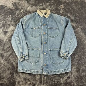 Vtg 80s 90s Lee Riveted Corduroy Collar Denim Barn Chore Jacket Trucker L USA